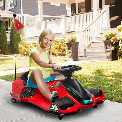 12v Electric Drifting Go Kart W/ Slow Start, Music, Lights, Black