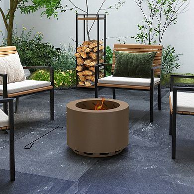 Outsunny Smokeless Fire Pit W/ Poker, 19" Firepit, Stainless Steel