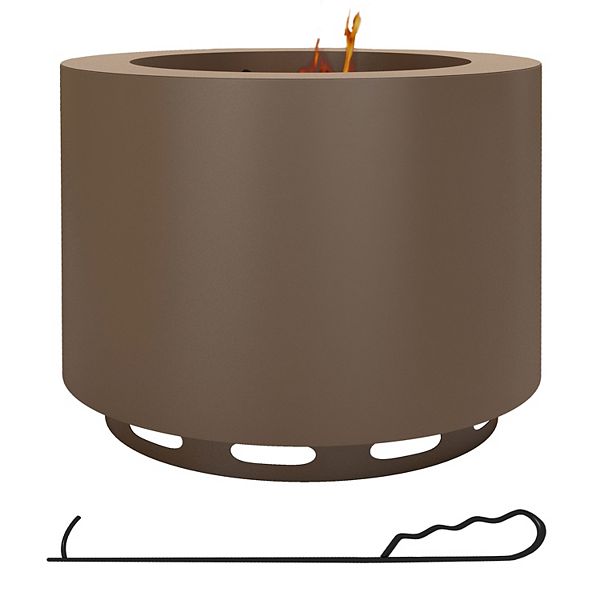 Outsunny Smokeless Fire Pit W/ Poker, 19" Firepit, Stainless Steel - Bronze