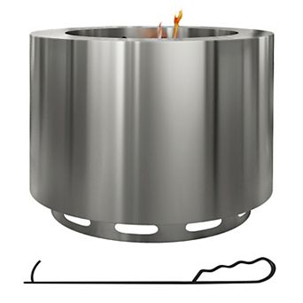 Outsunny Smokeless Fire Pit w/ Poker, 19inch Firepit, Stainless Steel