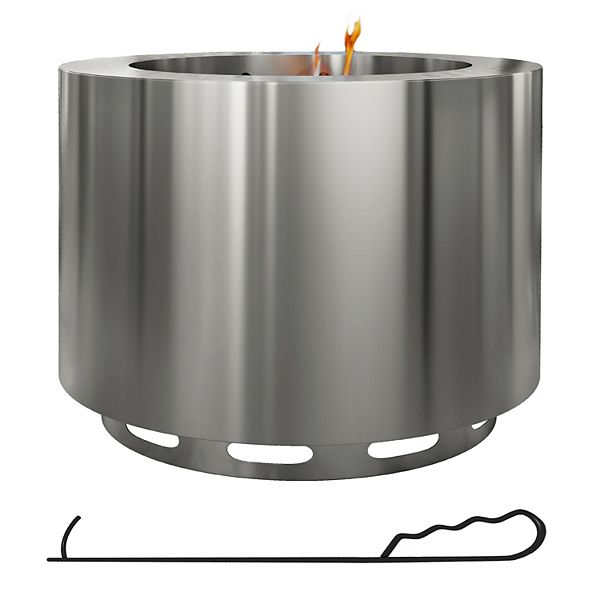 Outsunny Smokeless Fire Pit W/ Poker, 19" Firepit, Stainless Steel - Silver