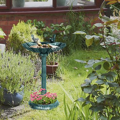 Outsunny Antique Bird Bath With Planter Pedestal Birdbath Bowl