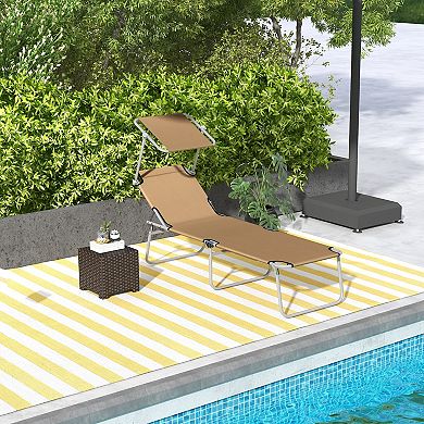 Outsunny Outdoor Chaise Lounge Tanning Chair, Folding W/ Sun Shade