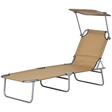 Outsunny Outdoor Chaise Lounge Tanning Chair, Folding W/ Sun Shade