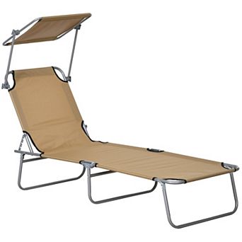 Outsunny Outdoor Chaise Lounge Tanning Chair, Folding W/ Sun Shade