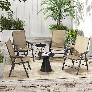 Outsunny Set Of 4 Outdoor Folding Chairs For Patio, Camping, Beach