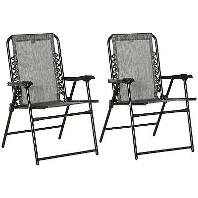 Outsunny Set Of 2 Patio Folding Chairs, Outdoor Bungee Sling Chairs