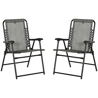 Outsunny Set Of 2 Patio Folding Chairs, Outdoor Bungee Sling Chairs