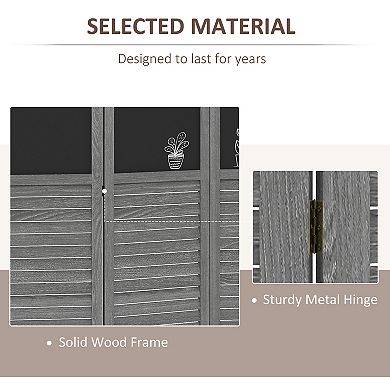 4-panel Folding Room Partition Divider Wall, Privacy Screen W/ Blackboard, Gray