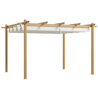 Outsunny 10ftx10' Retractable Pergola with Wood Grain Aluminum Frame