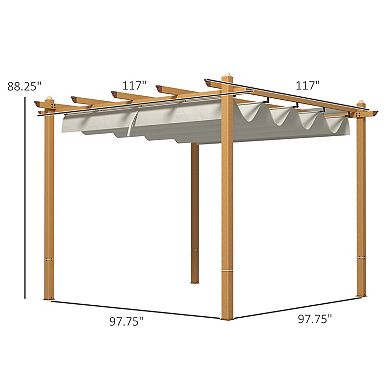 Outsunny 10ftx10' Retractable Pergola with Wood Grain Aluminum Frame