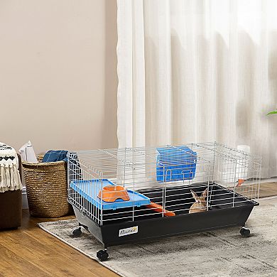 35" Guinea Pig, Hamster, & Chinchilla House Cage W/ Food Dish, Wheels, & Bottle