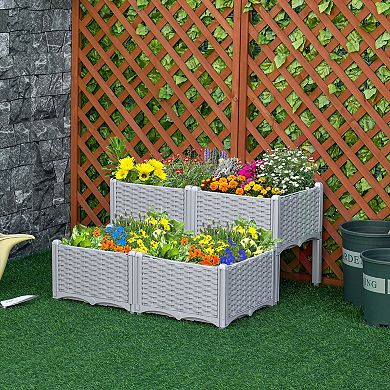 Outsunny 4-Piece Raised Garden Bed with Self-Watering Design,