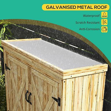 Outsunny Outdoor Storage Cabinet with Waterproof Metal Roof, Natural