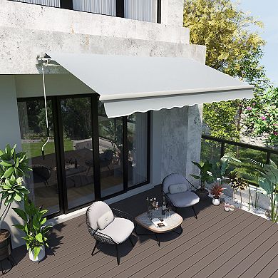 12' X 8' Patio Awning Manual Retractable Sunshade W/ Crank Handle