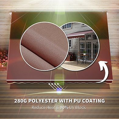 Outsunny 12' x 8' Retractable Patio Awning Canopy w/ Crank Handle, Brown