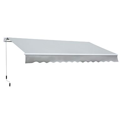 12' X 8' Patio Awning Manual Retractable Sunshade W/ Crank Handle