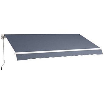 12' X 8' Patio Awning Manual Retractable Sunshade W/ Crank Handle