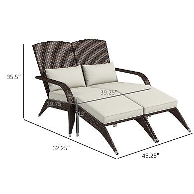 Outsunny Patio Wicker Double Adirondack Chair With Cushions, Fire Pit Chair For 2