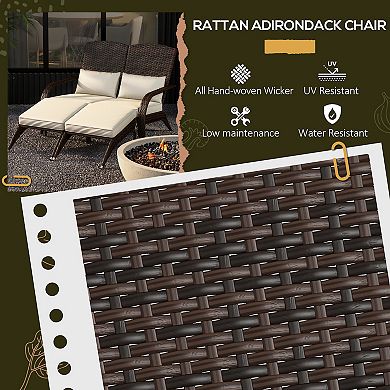 Outsunny Patio Wicker Double Adirondack Chair With Cushions, Fire Pit Chair For 2