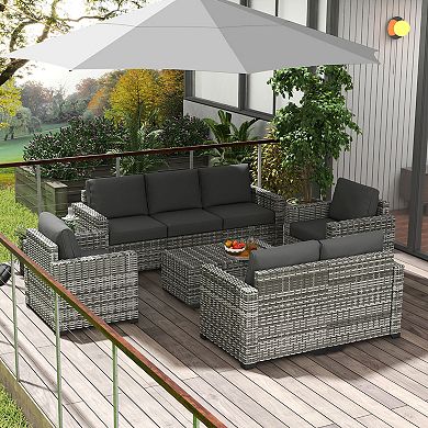 Outsunny Patio Furniture Set, Cushions, Sofas, Chairs, Storage Table