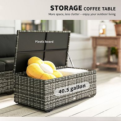 Outsunny Patio Furniture Set, Cushions, Sofas, Chairs, Storage Table, Gray