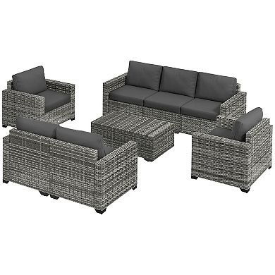 Outsunny Patio Furniture Set, Cushions, Sofas, Chairs, Storage Table