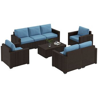 Outsunny Patio Furniture Set, Cushions, Sofas, Chairs, Storage Table