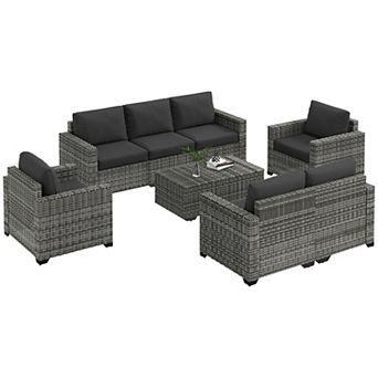 Outsunny Patio Furniture Set, Cushions, Sofas, Chairs, Storage Table