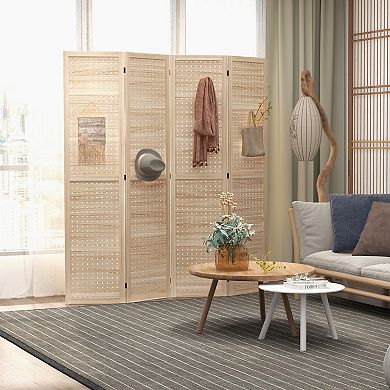 Homcom 4 Panel Room Divider W/ Hole Hooks Folding Privacy Screen