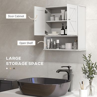 Kleankin Farmhouse Bathroom Wall Cabinet, Medicine Cabinet With Open Shelf