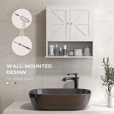 Kleankin Farmhouse Bathroom Wall Cabinet, Medicine Cabinet With Open Shelf
