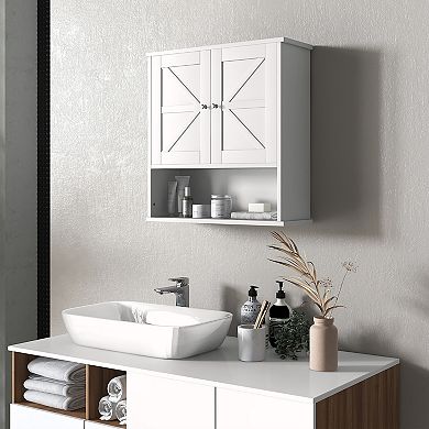 Kleankin Farmhouse Bathroom Wall Cabinet, Medicine Cabinet With Open Shelf