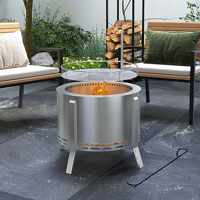 Outsunny Smokeless Fire Pit Bbq Grill With Poker, Stainless Steel