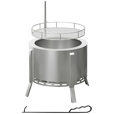 Outsunny Smokeless Fire Pit Bbq Grill With Poker, Stainless Steel