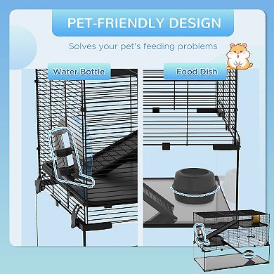 PawHut Hamster Cage, 31inch Gerbil Cage with Glass Basin for Small Hamsters