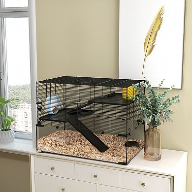 PawHut Hamster Cage, 31inch Gerbil Cage with Glass Basin for Small Hamsters