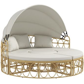 Outsunny Patio Furniture Set W/ Cushions, Outdoor Daybed W/ Canopy