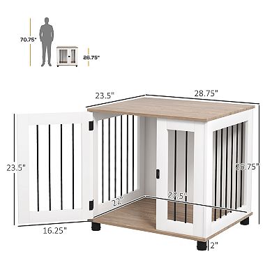 Pawhut Dog Crate Furniture Side End Table W/ Door, For Small Medium Dogs