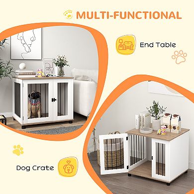 PawHut Dog Crate Furniture, Side or End Table w/ Door for Small Medium Dogs