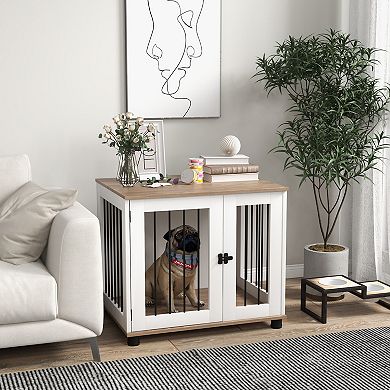 Pawhut Dog Crate Furniture Side End Table W/ Door, For Small Medium Dogs