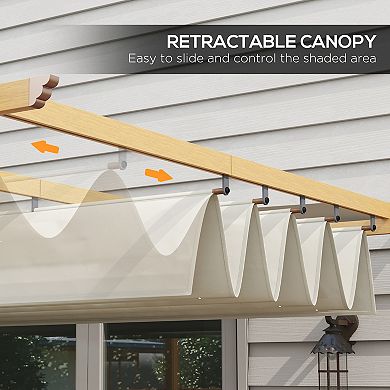 Outsunny 10'x13' Retractable Pergola with Wood Grain Aluminum Frame, Cream