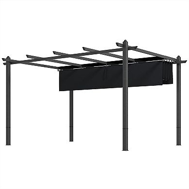 Outsunny 10'x13' Retractable Pergola With Wood Grain Aluminum Frame