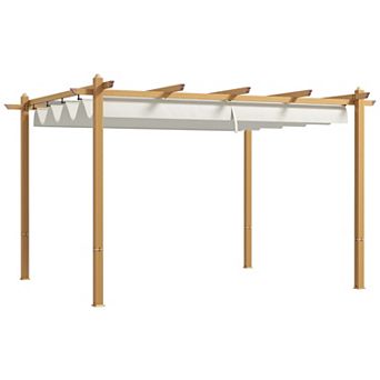 Outsunny 10'x13' Retractable Pergola With Wood Grain Aluminum Frame