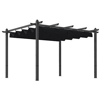 Outsunny 10'x13' Retractable Pergola With Wood Grain Aluminum Frame