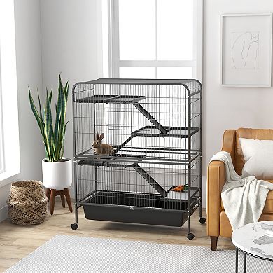 Pawhut 53.5"h Small Animal Cage 5-level Metal Ferret Cage For Bunny