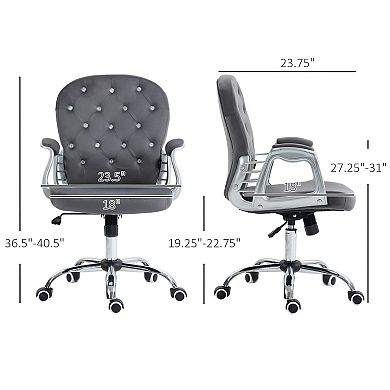 Vanity Office Chair Tufted Backrest Swivel Rolling With Height Adjustable