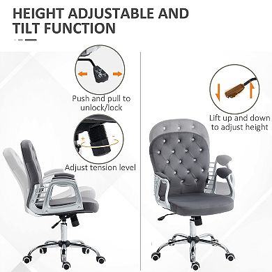 Vanity Office Chair Tufted Backrest Swivel Rolling With Height Adjustable