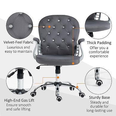 Vanity Office Chair Tufted Backrest Swivel Rolling With Height Adjustable