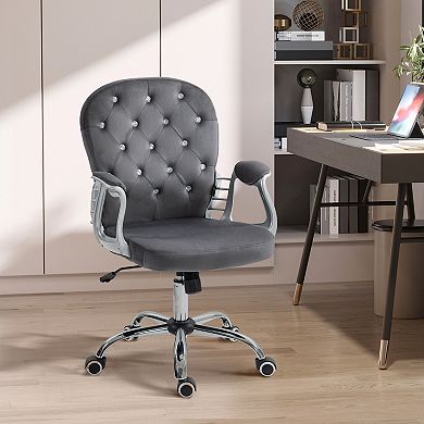 Vanity Office Chair Tufted Backrest Swivel Rolling With Height Adjustable